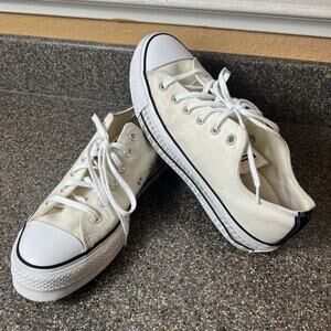 Converse All Star Ivory Canvas Gray Print Platform Womens 9 Sneaker Lace Up Shoe